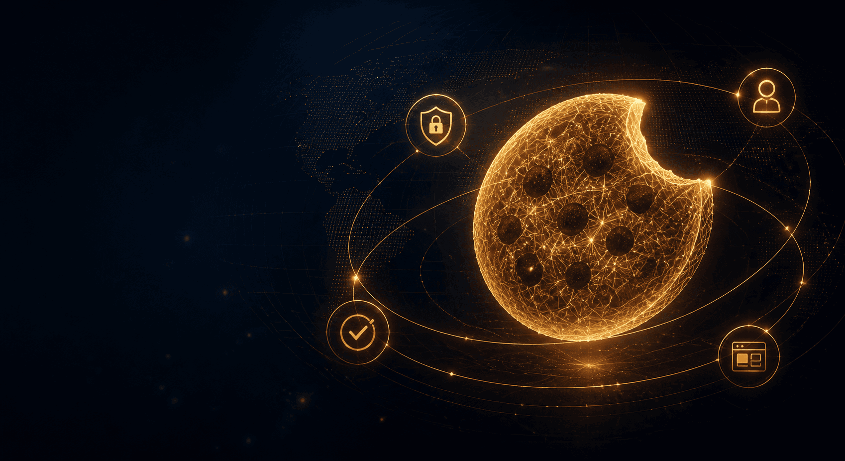 Golden digital cookie connected to privacy and preference symbols