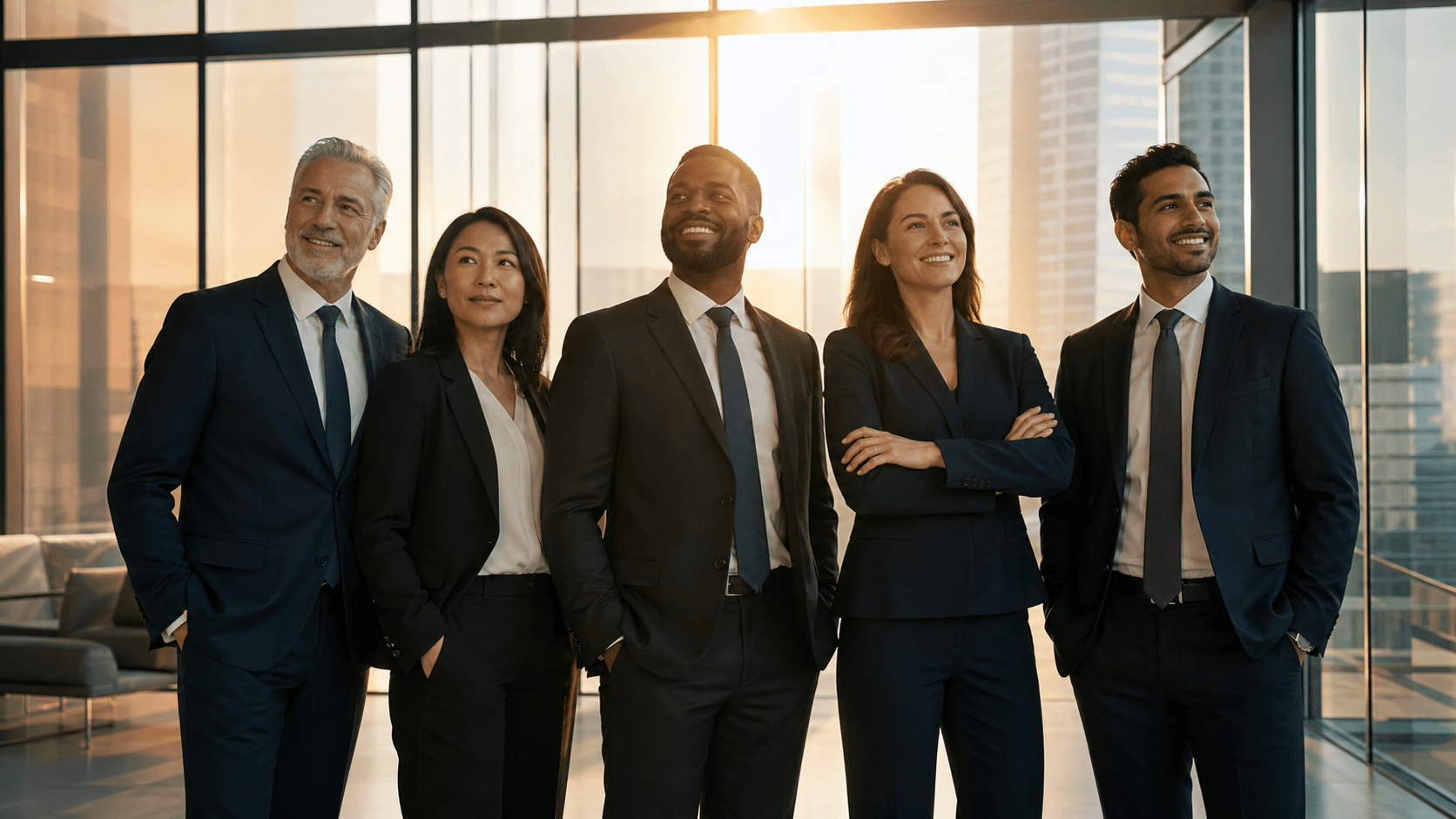 International business professionals in a modern office